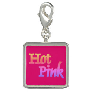 Hot Pink silver square charm