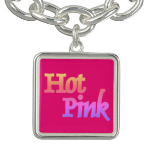 Hot Pink silver square charm bracelet