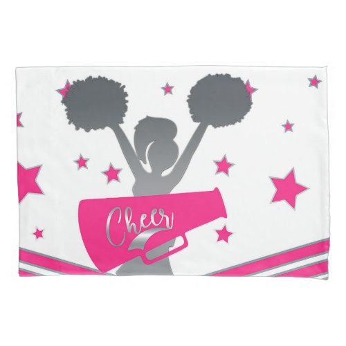 Hot Pink  Silver Stars Cheer Cheer_leading Girls Pillow Case