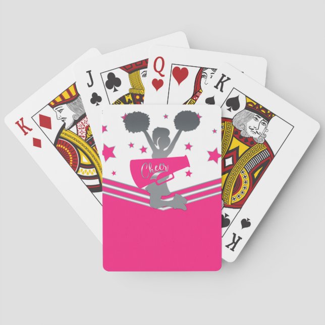 Hot Pink Silver Stars Cheer Cheer-leading Poker Cards (Back)