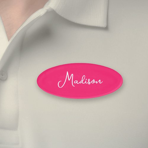 Hot Pink Simple First Name Script Name Tag