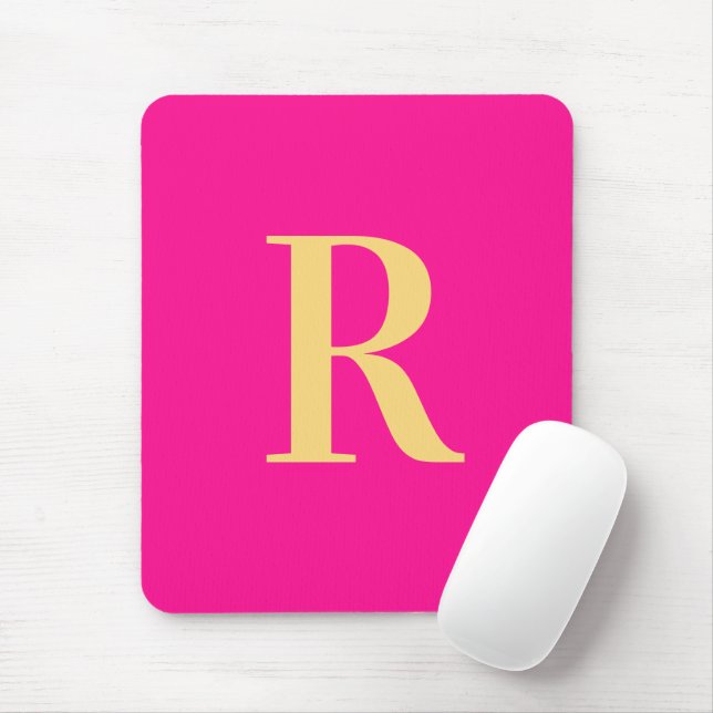 Hot Pink Simple Modern Monogram Mouse Pad (With Mouse)