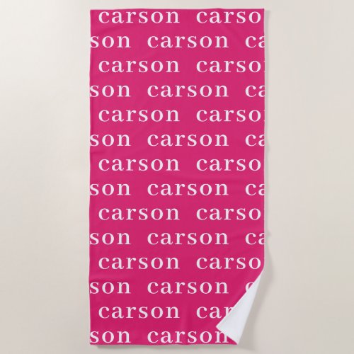 Hot Pink Simple Personalized Repeating Name Beach Towel