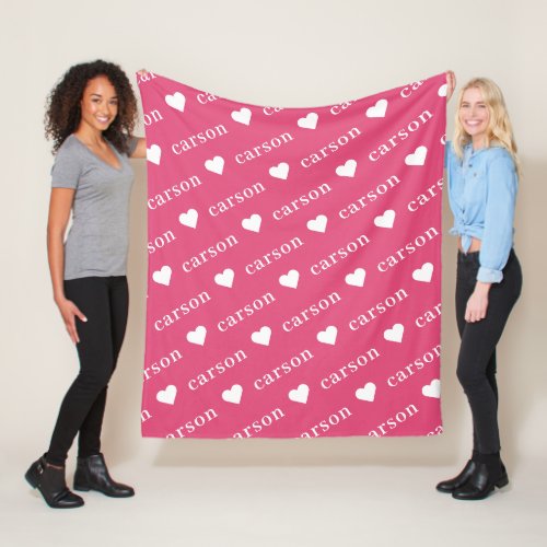 Hot Pink Simple Personalized Repeating Name Fleece Blanket