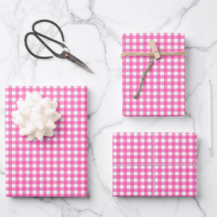 Hot Pink Simple Plaid Wrapping Paper Sheets