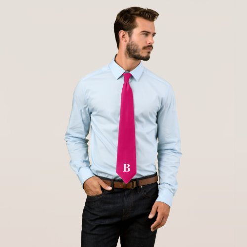 Hot Pink Simple Trendy Monogram Monogrammed  Neck Tie