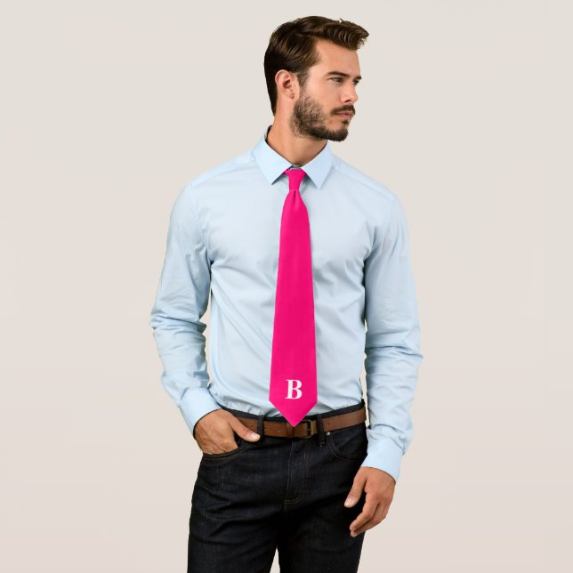 Hot Pink Simple Trendy Monogram Monogrammed  Neck Tie (In Situ)