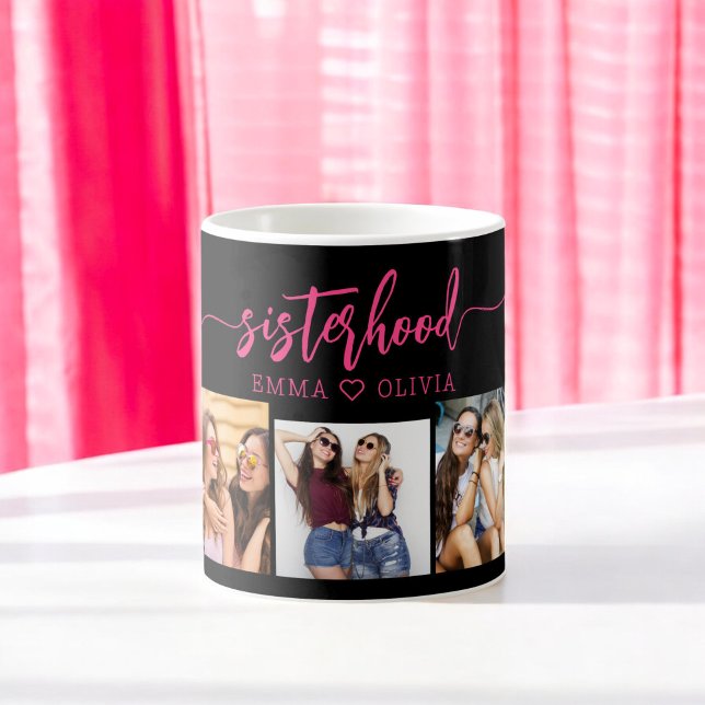 Hot Pink Sisterhood Sisters 3 Photo Collage Coffee Mug (Creator Uploaded)