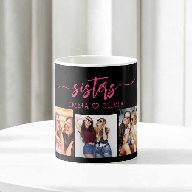 Hot Pink Sisters 3 Photo Collage Keepsake Gift Coffee Mug (Creator Uploaded)