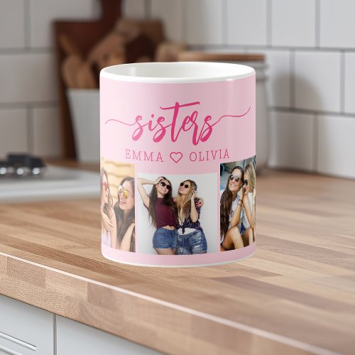 Hot Pink Sisters 3 Photo Collage Keepsake Gift Coffee Mug