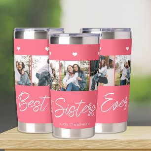 Hot pink sisters 5 photo collage keepsake insulated tumbler