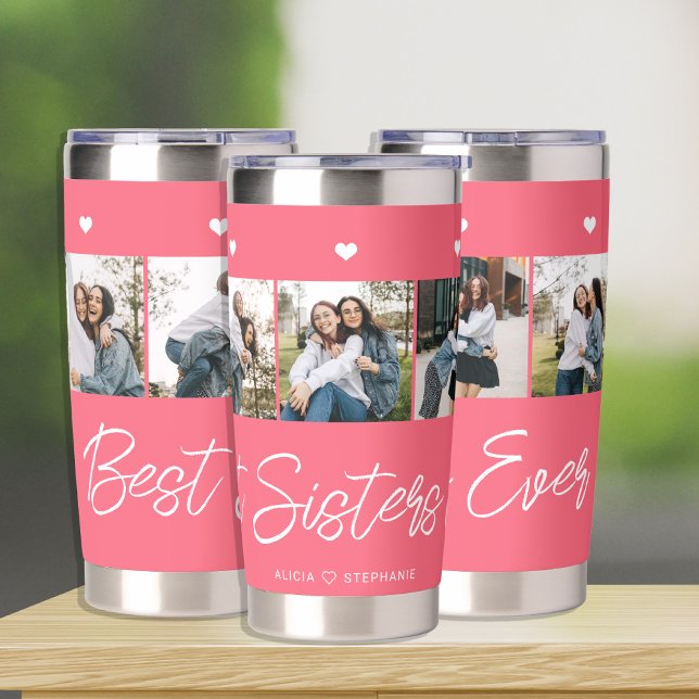 Hot pink sisters 5 photo collage keepsake insulated tumbler (Creator Uploaded)