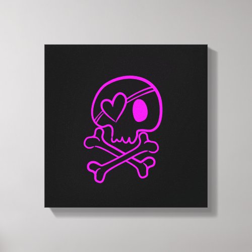 Hot Pink Skull and Crossbones on Black Canvas Print