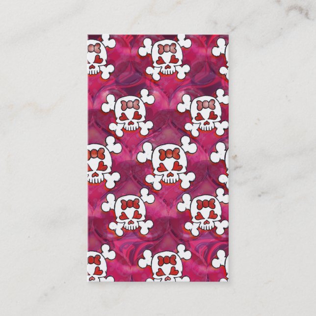 Hot Pink Skulls and Hearts Business Card (Front)