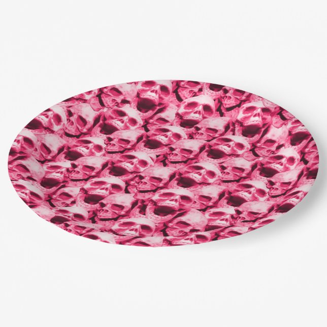 Hot Pink Skulls Paper Plates (Angled)
