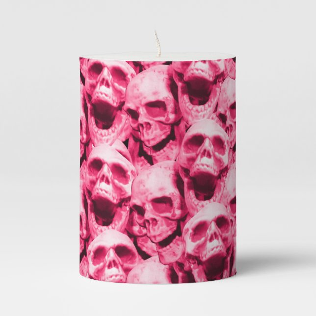 Hot Pink Skulls Pillar Candle (Front)