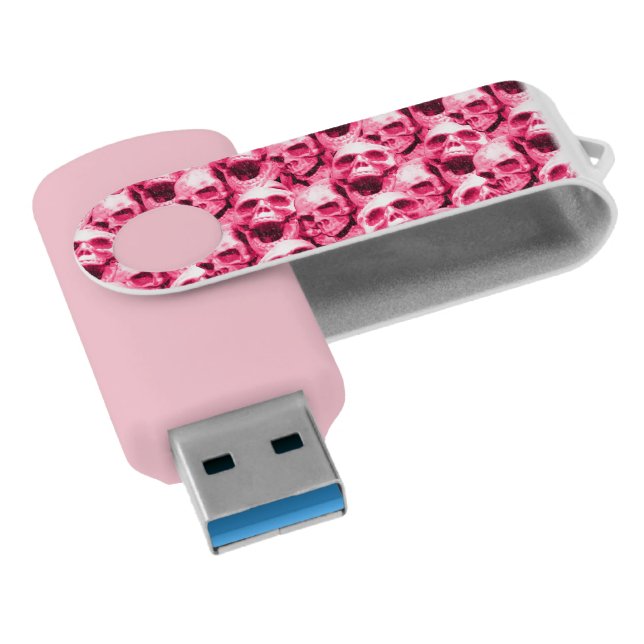 Hot Pink Skulls USB Flash Drive (Angled)