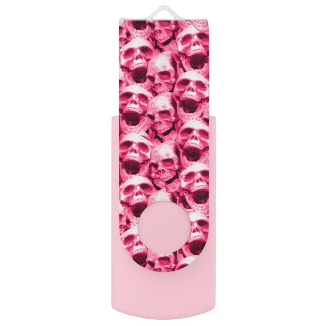 Hot Pink Skulls USB Flash Drive (Front Vertical)