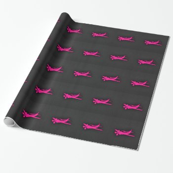 Hot Pink Small Plane Wrapping Paper by ColorStock at Zazzle