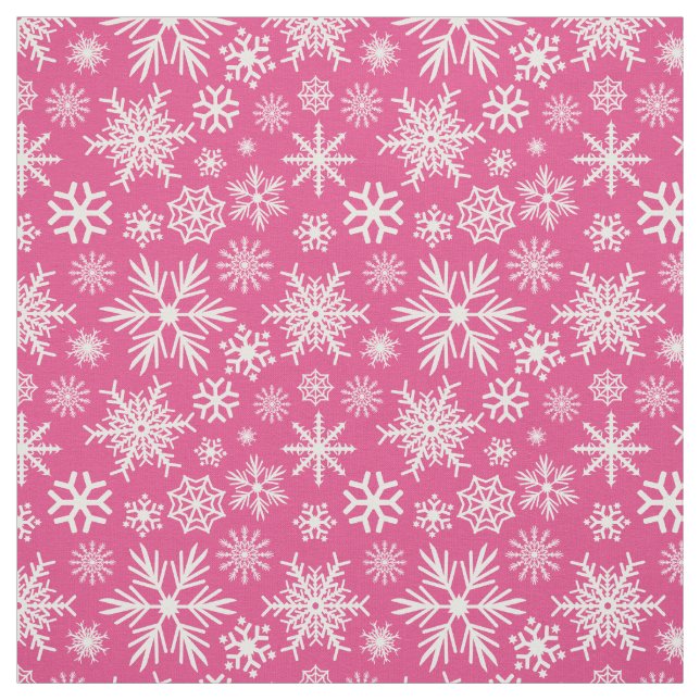 Hot Pink Snowflake Christmas Fabric (Swatch)