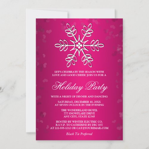 HOT PINK SNOWFLAKE HOLIDAY PARTY INVITATION