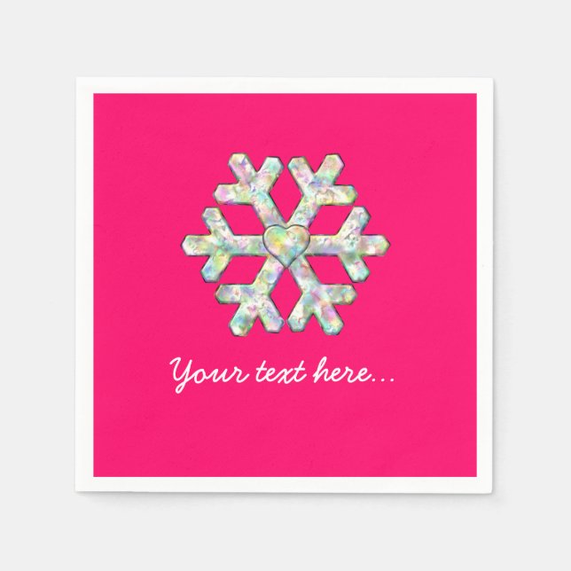 Hot Pink Snowflake Pink Christmas Paper Napkins (Front)