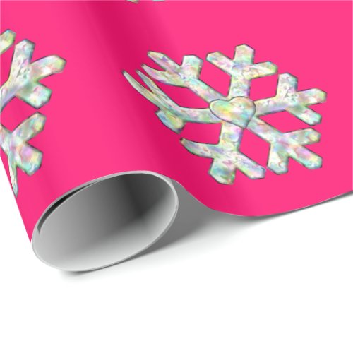 Hot Pink Snowflake Pink Christmas Wrapping Paper