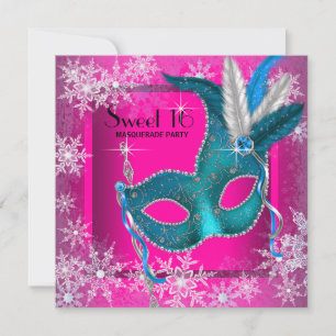 Hot Pink Snowflake Sweet 16 Masquerade Party Invitation