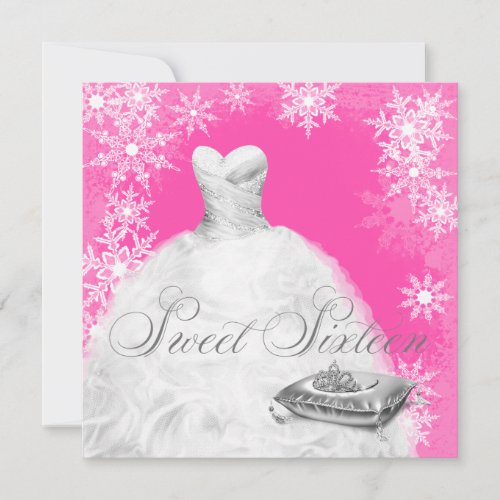 Hot Pink Snowflake Sweet Sixteen Party Custom Invite