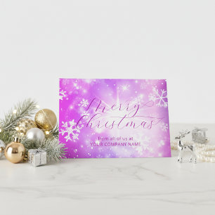 Hot Pink Snowflakes Corporate Christmas Greeting Card