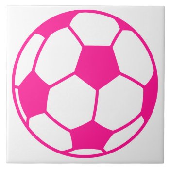 Hot Pink Soccer Ball Ceramic Tile by ColorStock at Zazzle