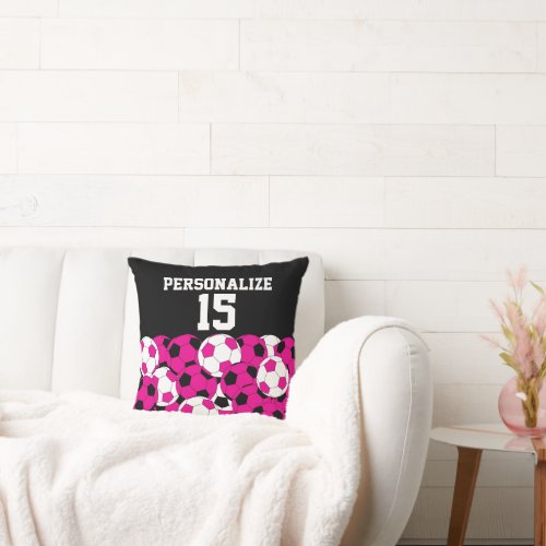 Hot Pink Soccer Ball Collage  DIY Name  Number Throw Pillow