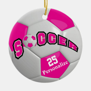 Hot Pink Soccer Ball   Personalize Ceramic Ornament