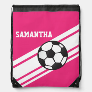 Hot Pink Soccer Stripes Drawstring Backpack