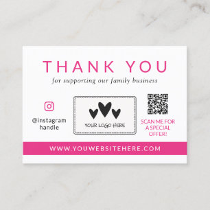 Hot Pink Social Media Logo QR Code Thank You Loyalty Card
