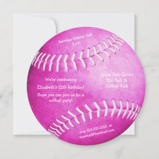 hot pink softball themed girls party announcement