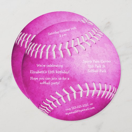 hot pink softball themed girls party announcement
