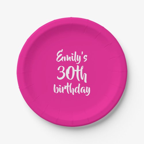Hot Pink Solid Personalized Birthday Paper Plates