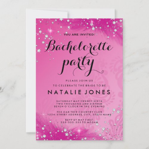 Hot Pink Sparkle Diamond bachelorette Party Invite