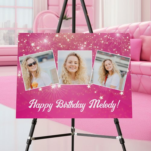 Hot Pink Sparkle Girls Photo Birthday Party Foam Board