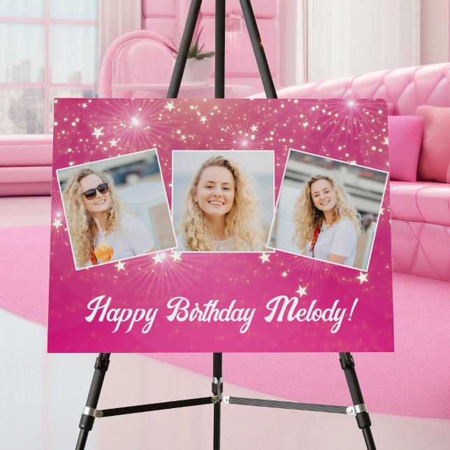 Hot Pink Sparkle Girls Photo Birthday Party Foam Board (Creator Uploaded)