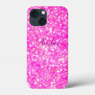 Hot Pink Sparkle Glitter Elegant Personalized iPhone 13 Mini Case