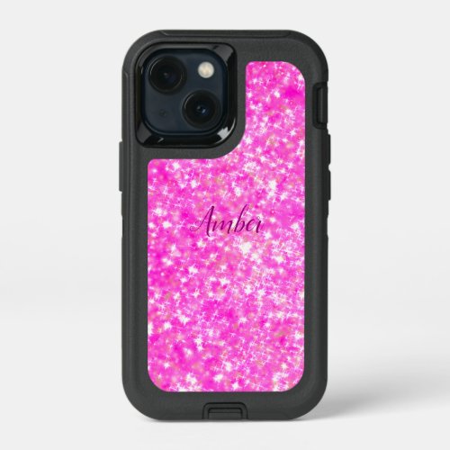 Hot Pink Sparkle Glitter Elegant Personalized iPhone 13 Mini Case