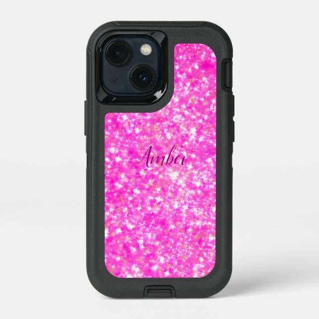Hot Pink Sparkle Glitter Elegant Personalized Otterbox iPhone Case (Back)