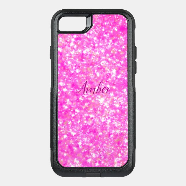 Hot Pink Sparkle Glitter Elegant Personalized Otterbox iPhone Case (Back)