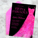 Hot Pink Sparkle Gown & Black 50th Birthday Party  Invitation<br><div class="desc">Hot Pink Sparkle Gown & Black 50th Birthday Party Fifty & Fabulous Invitation
Variations to the invitation and matching items in our store</div>