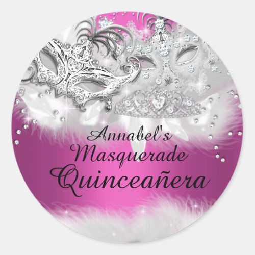 Hot Pink Sparkle Masquerade Quinceanera Sticker