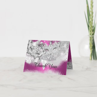 Hot Pink Sparkle Masquerade Thank You Card