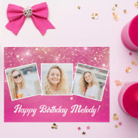 Hot Pink Sparkle Photo Collage Girls Birthday