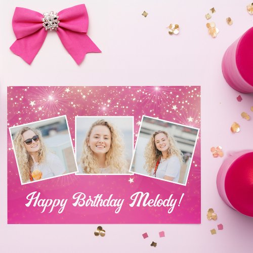 Hot Pink Sparkle Photo Collage Girls Birthday